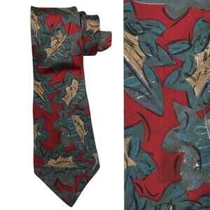 Christian‎ Dior Monsieur Neck Tie Silk Red Abstract Leaf Print Men's Accessories